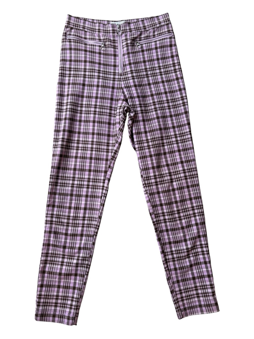 Urban Outfitters Purple Plaid Zip Pants High Rise Stretch Size 6 - Picture 2 of 8